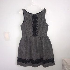 Black and white tweed embroidered dress